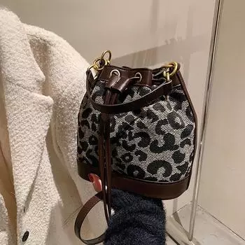 Сумки-ведра с леопардовым принтом и завязками на плечо, повседневные сумки-хобо для женщин, роскошные дизайнерские кошельки и сумки 21x21x12cm леопардовый