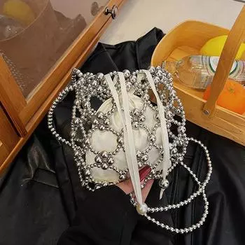 Сумки Yogodlns White Beading Bucket через плечо и через плечо Изысканное чувство роскоши Свежие вечерние сумки для женщин Мода 15x4x18cm белый