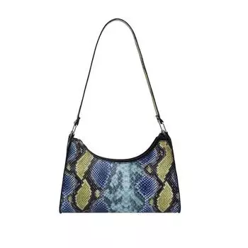 Сумки Женская мода Маленькие квадратные сумки Нишевые сумки через плечо в иностранном стиле Модные универсальные сумки с узором под змею Маленькие квадратные сумки синий