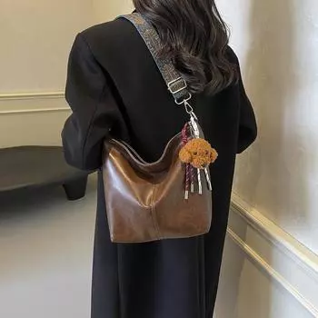 Сумки Женская модная сумка через плечо Большая вместительная сумка через плечо Ретро широкополосная сумка через плечо no pendant коричневый