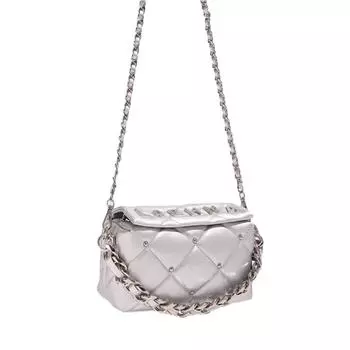 Сумки, женская сумка через плечо, модная универсальная летняя сумка 2024 года, маленькая квадратная сумка через плечо, серебристая женская сумка. серебряный