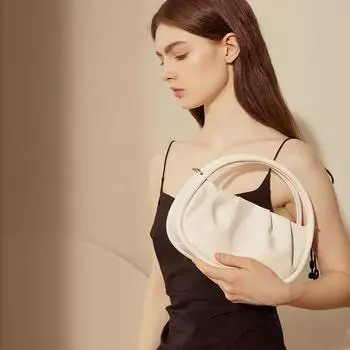 Сумки женские из телячьей кожи в винтажном стиле с плиссировкой в виде облаков, полумесяц, универсальный женский кошелек ручной работы (20cm<Max Length<30cm) бежевый