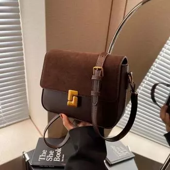Сумки женские легкие роскошные сумки высокого класса Sense Retro Fashion из замши через плечо из тофу коричневый