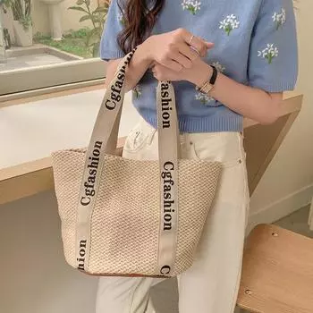 Сумки женские летние плетеные портативные соломенные сумки простые повседневные большие вместительные соломенные сумки-тоут хаки