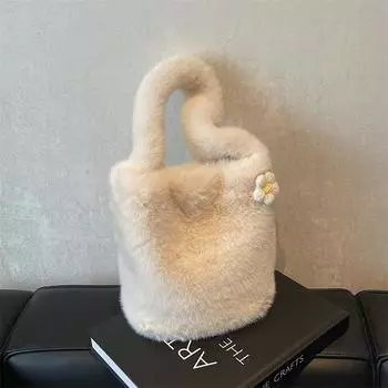 Сумки женские модные плюшевые сумки ручная переноска одно плечо кроссбоди большая вместимость сумки-ведра чёрный