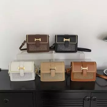 Сумки Женские модные сумки через плечо Niche Foreign Универсальные сумки Oblique Span с текстурированной фурнитурой Маленькие квадратные сумки Tide коричневый