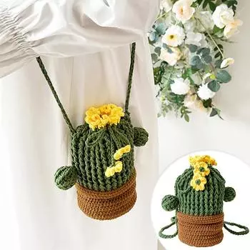 Сумки женские наплечные женские кроссбоди милые мини-цветы кактуса аксессуары ручной вязки