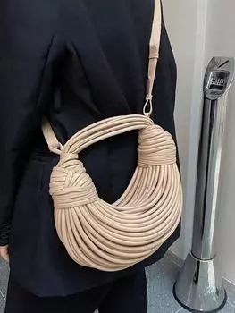 Сумки женские новые в золотом цвете, роскошные дизайнерские брендовые сумки ручной работы, сумки-лапши, завязанные веревкой, хобо, вечерний серебряный клатч 28 x 27 x 9cm серебряный