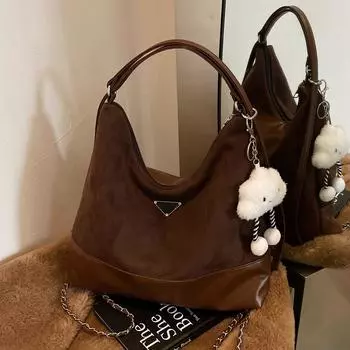 Сумки Женские сумки Академический стиль Плечевые сумки из замши Сумки большой емкости коричневый