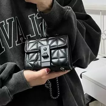 Сумки женские сумки через плечо Ins Niche Versatile Fashion Texture Diamond Chain Black Mini Bag чёрный