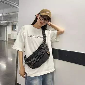 Сумки Женские сумки-мессенджеры Foreign Style Super Fire Универсальные джинсовые нагрудные сумки Мужские поясные сумки Уличные студенческие сумки светло-синий