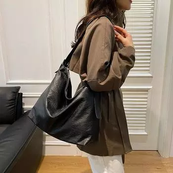 Сумки Женские сумки-шопперы Большая вместимость 2024 новый зимний нишевый дизайн Женская сумка-мессенджер через плечо в иностранном стиле для поездок на работу чёрный