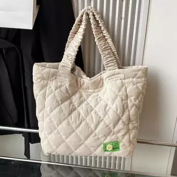 Сумки Женские сумки-тоут Большой емкости Осень и зима 2024 Новые вельветовые сумки через плечо Универсальные женские сумки для поездок на работу бежевый