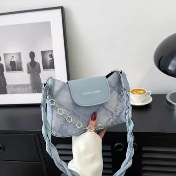 Сумки женские в иностранном стиле модные и простые сумки через плечо в иностранном стиле повседневные маленькие квадратные сумки популярные сумки подмышки синий