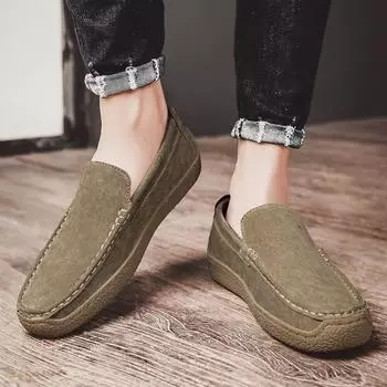 Summer 2024 Men Driving Shoes Loose Leg Snail Shoes Social Youth Pigskin Shoes Men Casual Slip-on Low Top Shoes Quality Leather 38 чёрный