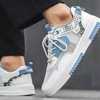 Summer 2024 Men s Chunky Sneakers Mesh Breathable Vulcanized Shoes Student Casual Lace Up Athletic Shoe Korean Style Tenis 39