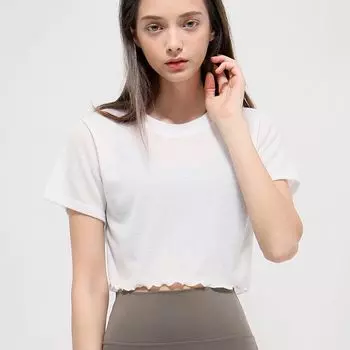 Summer 2024 New Arrival Short Yoga Clothes Niche Style Yoga Clothes Quick-Drying Crew Neck Loose Sports Fitness Short Sleeve T-shirt White One size