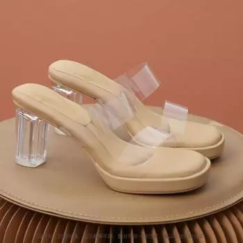 Summer 2024 Platform Slides Off White Shoes Transparent Women s Slippers and Ladies Sandals Heeled Soft Shoe Cloud Thick Clear W 34