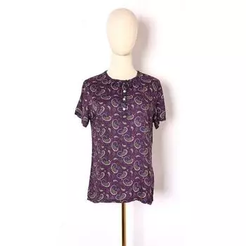 Summer 2024 round Neck Pullover Women s Floral Loose Thin Commuting Figure Flattering Short Sleeve T-shirt Bottoming Shirt Fashion Purple L