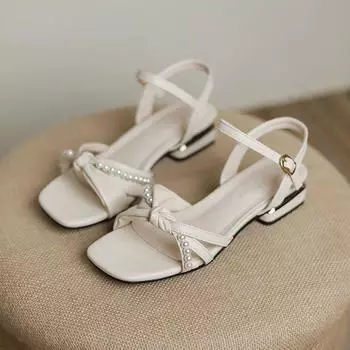 Лето 2024 года, женские сандалии на толстом каблуке, массивные открытые носки, женская обувь для отдыха на открытом воздухе с низким каблуком, обувь Bow Comfort F Распродажа H 35