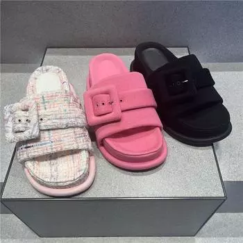 Лето 2024 года, женские тапочки, женские плоские уличные шлепанцы, резиновая подошва, открытый носок, пляжные повседневные сандалии, женская удобная обувь 35 чёрный