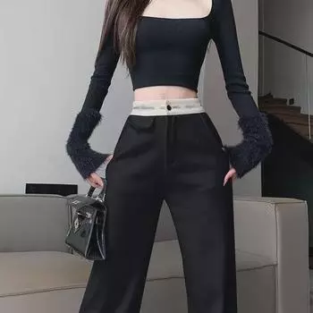 Summer 2024 Women s High Waist Straight-Leg Trousers - Slim Fit, Draped, Floor-Length S - 90-100 lbs