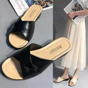 Summer 2024 Women Transparent Slide Slippers Woman Peep Toe Cross Tied Shoes Female Solid Ladies Beach Plus Size Footwear 36 бежевый