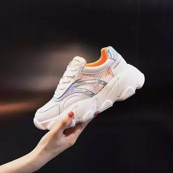 Summer 2025 casual versatile leather little white shoes women s sports breathable dad trendy shoes thick-soled shallow-mouth women s shoes 35