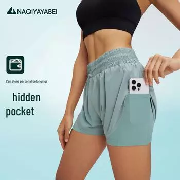 Summer 2025 European/American Trendy High Waist Slim Running Shorts - Double-Layer Anti-Exposure Extra Large светло-фиолетовый