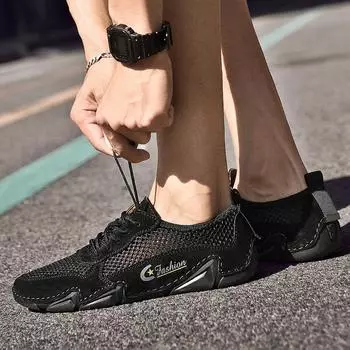 Summer 2025 large size leather beanie shoes casual mesh shoes octopus sewn bottom breathable and refreshing men s shoes 38 песочный