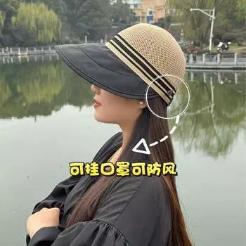 Summer 2025 New Arrival Cut Out Breathable Peaked Cap Women s Big Brim Bucket Hat Outdoor Sun-Covering and Face-Looking Small Khaki