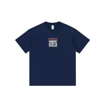 Summer 2025 New European and American Fashion Overfit t-shirt Top Simple and Versatile Design Sense Short sleeve Letters Print Tee Navy blue XL