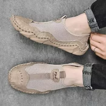 Summer 2025 new large-size casual mesh shoes hand-sewn soles outdoor trend lazy overalls men s shoes 38 чёрный