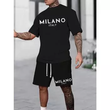 Summer 2025 New Men s Suit 3D Printed Two-piece Casual Round-neck T-shirt Polyester Men s Wear S