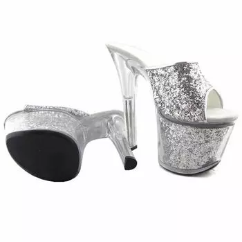 Summer 2025 new size buckle fish mouth waterproof table super high heels transparent thin heel white fashion sandals 34 серебряный