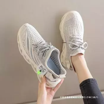 Summer 2025 new women s shoes are popular, Putian coconut shoes, women s breathable fly-woven sports running shoes 35 бежевый