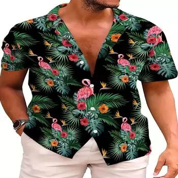 Summer 3D Digital Printed Colorful Plant Pattern Men s Short Sleeved Shirt Casual Beach Vacation Top S
