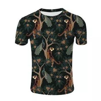 Summer 3D Digital Printed Men s T-shirt with Animal Patterns In The Grass Loose Fit Shirt S