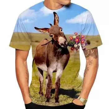 Summer 3D Fun New Animal Donkey Pattern Men s Printed T-shirt Fun Harajuku Round Neck Loose Short Sleeve Clothing Top L