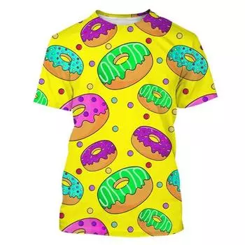 Летняя футболка с 3D принтом «Шоколадный пончик», модная уличная футболка, топы, унисекс, повседневные забавные футболки в стиле Харадзюку, одежда 3XL