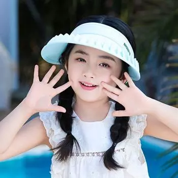 Summer 8471 Matching Sun Hat Lace Big Brim Topless Hat UV Protection Hat Female Outdoor Casual Sun-Proof Vitality Blue-kids