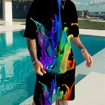 Summer adult 3D digital printing couple casual loose short sleeve set S