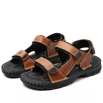 Summer and Autumn Casual Men s Sandals Outdoor Sandals First Layer Leather Large Size Dad Leather Cool Shoes 38 чёрный