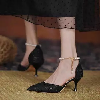 Summer and Autumn Fashion New Sexy Banquet Pointed Toe Solid Color Comfortable Wedding Banquet Pearl Shallow Mouth Stilettos 34