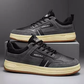 Summer and autumn live broadcast niche leather low-top breathable board shoes retro Douyin Hong Kong trendy men s shoes catwalk tooling shoes men 39 чёрный