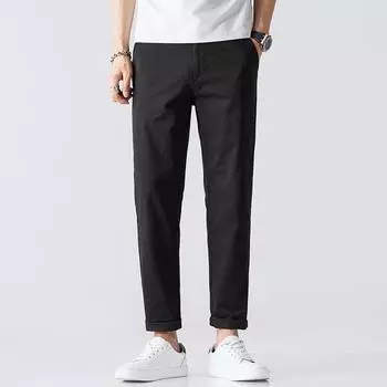 Summer Ankle-Length Pants Men Cotton Straight Fit Fashion Thin Brand Clothing Solid Color Casual Trousers Male 28-38 38 чёрный