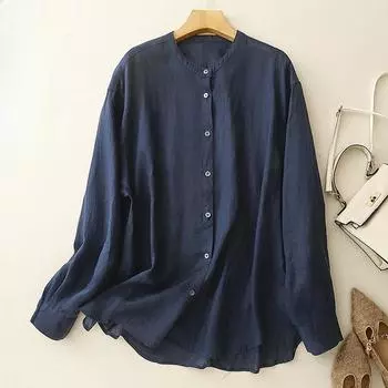 Summer Artistic Loose Round Neck Long Sleeved Sunscreen Shirt Loose Casual Air-conditioned Shirt Top for Women Blouses & Shirts M белый