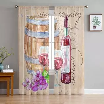 Summer Autumn Wine Barrel Vintage Sheer Curtains for Bedroom Living Room Voile Window Curtains Tulle Curtains for Kids Room 135W x 114H(cm)