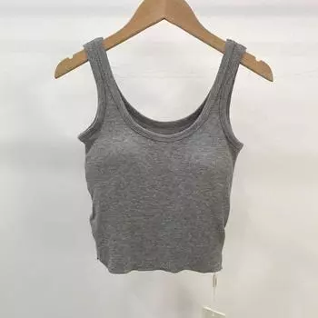 Summer B Prepare Summer Thin Soft Elastic Vest Fixed Chest Pad One-Piece Cup High Waist Short Single Wear Inner Wear Gray hem lace style L