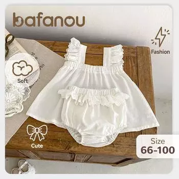 Summer baby cotton sling top lace bloomers 2 pieces set infant girls solid color clothing sets bafanou 23182 66cm(3-6M) белый